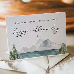 Carte de fête des mères aventure, carte de fête des mères montagne imprimable, téléchargement immédiat carte de fête des mères bricolage pour maman, cartes à imprimer à la maison