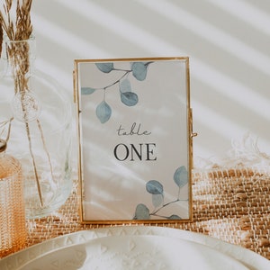 ARYA Eucalyptus Wedding Table Numbers Template, Printable Greenery Table Numbers, Eucalyptus Wedding Numbers, Table Numbers Wedding