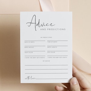 ADELLA Minimalistische kaart met advies en voorspellingen voor babyshowers, moderne advieskaart voor babyshowers, eenvoudige advieskaarten voor nieuwe ouders
