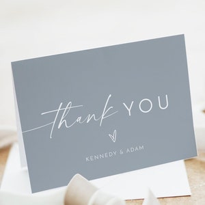 Modèle de carte de remerciement bleu poussiéreux, cartes de remerciement imprimables, carte de remerciement personnalisée, modifiable merci, cartes de remerciement de mariage KENNEDY