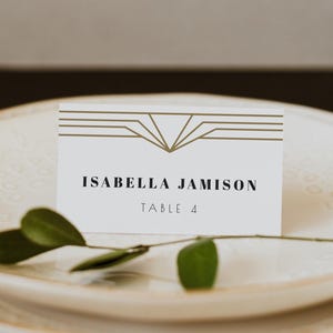 Plantilla para tarjeta de lugar Art Deco, tarjeta de lugar Art Deco dorada, tarjeta de lugar para despedida de soltera, tarjeta con nombre para mesa Gatsby, tarjeta de lugar DIY imprimible - DAISY