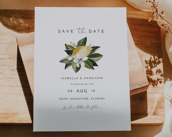 DAHLIA Lemon Save the Date Template, Citrus Save the Date, Greek Save the Date, Garden Save the Date Instant Download Printable Editable