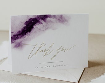 IRIS Purple Watercolor Thank You Card Template, Plum Watercolor Thank You Card, Violet Thank You Card Printable, Wedding Thank You Cards