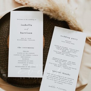 ALINA Minimalist Wedding Program, Printable Program, Simple Wedding Program, Order of Service, Wedding Day Timeline, Modern Minimalist DIY