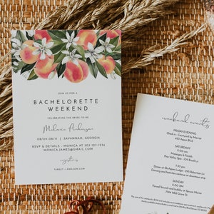 SAVANNAH Peach Bachelorette Invitation & Itinerary Template, Sweet Georgia Peach Bachelorette Invite Printable, Southern Fruit Invitation