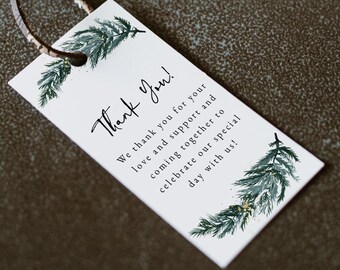 Winter Pine Wedding Favor Tag Template, EDITABLE Christmas Gift Tag, Rustic Forest Wedding Favor Tag Printable, Woodland Shower Tags - BEATA