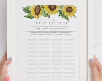 EMMA Sunflower Wedding Marriage Certificate Template, Wedding Guest Book Alternative, Guest Book Sign Poster Instant Download Printable