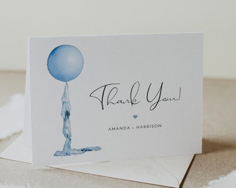 STELLA Blue Balloon Thank You Card Template, Baby Blue Thank You Card Printable, Baby Shower Thank You, Boy Birthday Thank You Instant DIY