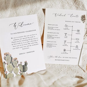 NORAH Wedding Welcome Letter Template, Wedding Timeline Printable, Destination Wedding Schedule Order of Events, Bohemian Cactus Desert