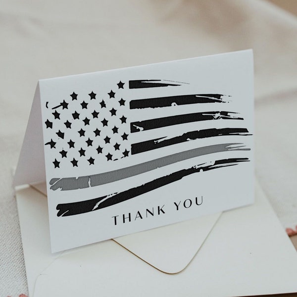 THIN GRAY LINE Flat Thank You Card Template, Watercolor Thin Grey Line Thank You Card Printable, Corrections Officer Folded Thank You Diy