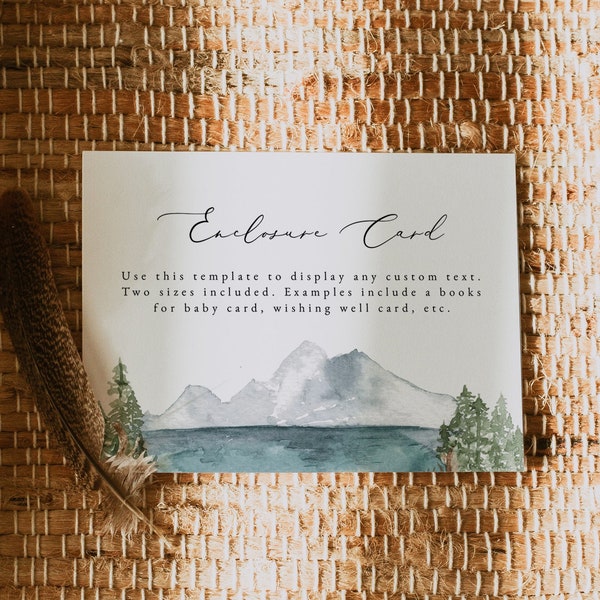 CLOVER Mountain Lake Enclosure Card Template, Printable Mountain Wedding Invitation Insert Printable, Watercolor Bohemian Forest Lake DIY