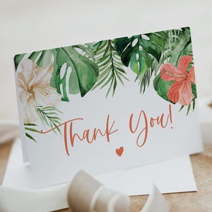 Tropisch Dankeskarten-Vorlage, Hibiskus Dankes-Karte, Palmenblatt Dankes-Karte, Luau Danke, Strand Danke, LALANI mit Insel-Thema