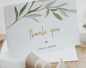 Greenery Thank You Card Template, Greenery Wedding Thank You Cards, Greenery Baby Shower Thank You, Printable Thank You Templett - ESME