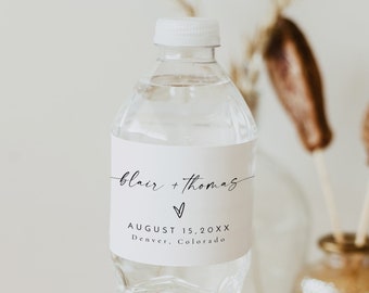 BLAIR Modern Bohemian Script Wedding Water Bottle Label Template Printable