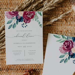 BELLA Marsala Rehearsal Dinner Invitation Template, Burgundy Rehearsal Dinner Invite, Burgundy and Navy Invitation, Fall Rehearsal Invite