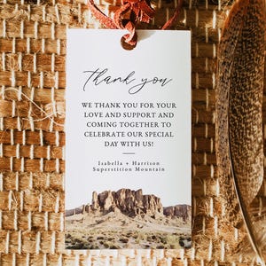 Modèle d'étiquette de faveur SUPERSTITION MOUNTAIN, étiquettes de remerciement, étiquettes de remerciement imprimables, étiquettes de faveur de mariage, modèle d'étiquette de remerciement Arizona