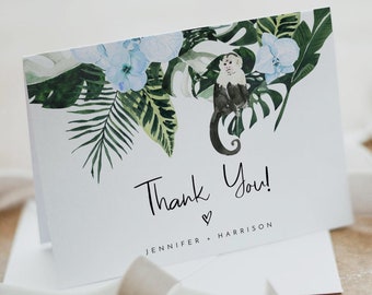 Boy Safari Themed Thank You Card Template, Boy Jungle Baby Shower Thank You Printable, Blue Hibiscus Thank You Card, Monkey Thank You AMARA