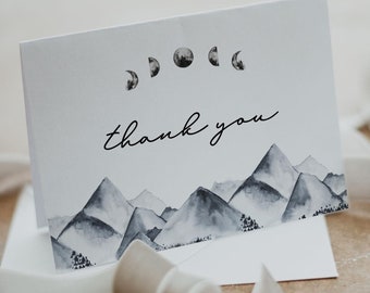 Plantilla de tarjeta de agradecimiento de montaña DENALI, tarjeta de agradecimiento rústica, tarjeta de agradecimiento bohemia, tarjetas de agradecimiento imprimibles, tarjeta de agradecimiento plegable