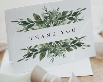 Modern Greenery Thank You Card Template, Editable Thank You Card, Thank you Card Printable, Greenery Wedding, Instant Download - LANA