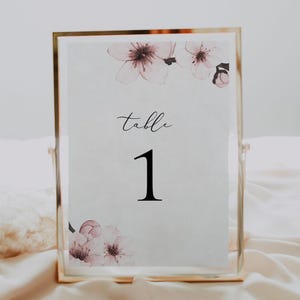 Numeri dei tavoli per matrimoni, numeri dei tavoli stampabili, numeri dei tavoli per matrimoni con fiori di ciliegio giapponesi, numeri dei tavoli per matrimoni con fiori di primavera rosa orientali fai da te - HARUMI