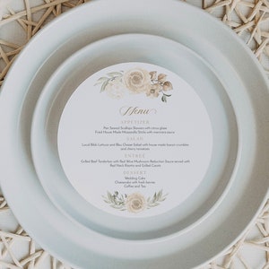 KATE Round Wedding Menu Template, Ivory Wedding Menu, Round Wedding Menu Cards, Fall Wedding Menu, Circle Menu Card, Instant Download