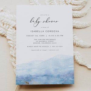 BLAKELY Baby Shower Invitation Template, Blue Watercolor Baby Shower Invite, Ocean Baby Shower Invitation, Boy Sky Blue Baby Shower Evite