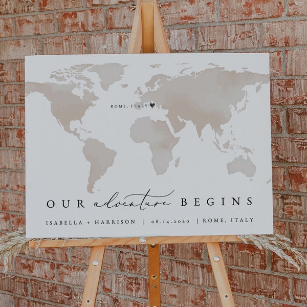 Destination Wedding Welcome Sign, Map Welcome Sign, Watercolor Map Welcome, Travel Themed Wedding, Abroad Wedding Welcome Poster CARMEN