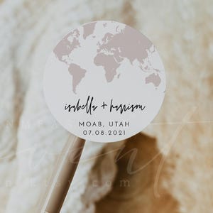 Blush Weltkarte Aufkleber Vorlage, Hochzeit Geschenk Aufkleber, Umschlag Aufkleber rund oder quadratisch Geschenkanhänger DIY - QUINN