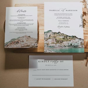 AMALFI Coast Wedding Invitation Template Suite, Italy Wedding Invite, Watercolor Amalfi Photo Wedding Invitation, Italian Wedding Invitation