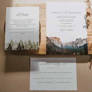 Suite de modèles de faire-part de mariage YOSEMITE, aquarelle, invitation de mariage à destination de la vallée de Yosemite, imprimable, parc National montagne rustique
