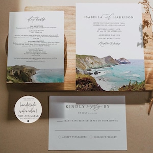 BIG SUR Wedding Invitation Suite Printable, Big Sur Wedding Invitation Template Set, California Coast Wedding Set, Destination Beach Wedding