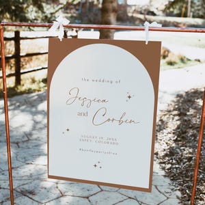 Boho Hochzeit Willkommensschild Vorlage, Bogen Hochzeit Willkommensschild zum Ausdrucken, Terrakotta Hochzeit Willkommen, Sterne Gebrannte Orange Himmlische GALA