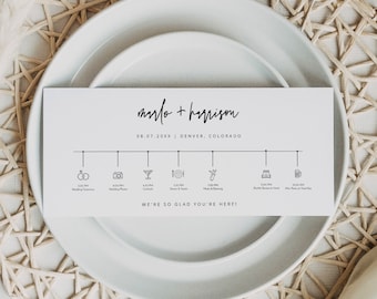 Boho Wedding Timeline Card Template, Modern Wedding Timeline Card for Welcome Bag, Minimal Wedding Icon Timeline Printable Instant DIY