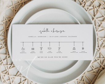 ADELLA Minimalist Wedding Timeline Card Template,  Modern Wedding Timeline Card for Welcome Bag, Wedding Icon Timeline Printable Instant