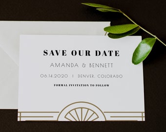 DAISY Art Deco Save the Date Template, Gold Art Deco Save the Date Cards, Gatsby Wedding Save the Date, Instant Download Printable DIY