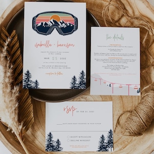 Ski Wedding Invitation Suite, Snowboarding Wedding Invitation Template Set, Mountain Wedding Invitation, Winter Wedding Invites DIY ALLIE