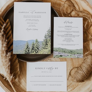 REDWOOD NATIONAL PARK Wedding Invitation Template Suite, California Wedding Invite, Travel Wedding Invitation, Outdoor Pine Forest Wedding