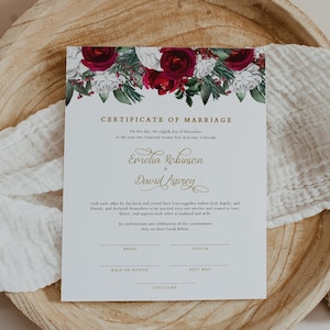 Heiratsurkunde, Heiratsurkunde, Heiratsurkunde, Heiratsurkunde, Winterurlaub, Hochzeitsgelübde, Andenken, Burgunderrot, Floral Instant Download - HOLLY
