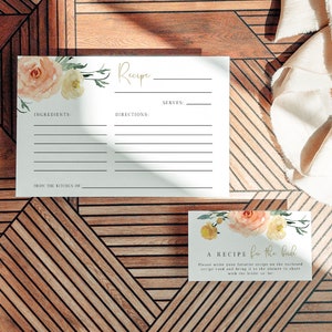 TESS Rezeptkartenvorlage, druckbare Rezeptkarten, Brautparty Rezeptkarte, Blush Rezeptkarte, Rezeptkarte 4x6 &quot;Pfirsich Frühling Pastell Floral