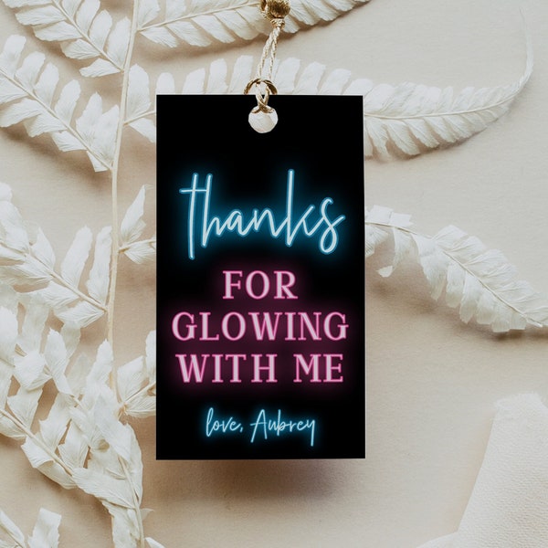 LOLA Glow Party Favor Tag Template, Neon Birthday Favor Tag, Neon Blue and Pink Gift Tag Instant Download Printable, Thanks for Glowing DIY