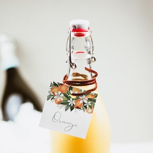 Modello di etichetta per succo di fiori d'arancio, etichette stampabili per bar Mimosa, baby shower con fiori d'arancio, bridal shower all'arancia, etichette per agrumi CALLIOPE