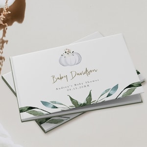 Pumpkin Baby Shower Guest Book TEMPLATE, Greenery Fall Baby Shower Guest Book Design, Autumn Baby Shower Gender Neutral Instant DIY - TERA