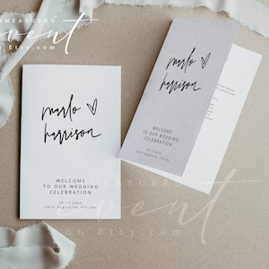 MARLO Folded Wedding Program Template, Modern Minimalist Order of Service, Wedding Ceremony Timeline, Simple Wedding Order of Service Folded