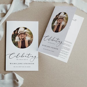 EVELYN Minimalist Funeral Program Template, Elegant Funeral Program Template for Men or Women, Script Foldable Funeral Program