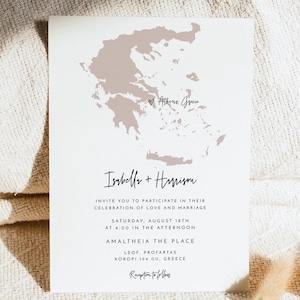 Griechenland Hochzeitseinladungsvorlage, EDITIERBARE Griechenland Karte Hochzeit einladen, griechisches Foto sofort einsetzbar - QUINN
