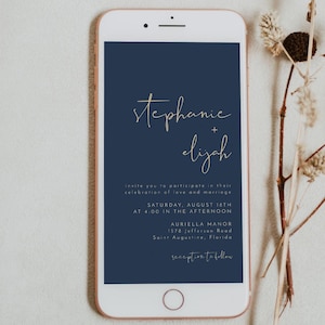 Elektronische Hochzeitseinladung Vorlage, Marine Blaue Hochzeitseinladung, Textnachricht Hochzeit Evite, Marine und Gold, Marine Hochzeit - CAITLIN