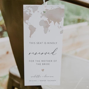 Reserved Chair Tag, Wedding Seating Tag, Printable Chair Tag, Reserved for Bride and Groom, Reserved Seat Sign Map Destination Travel CARMEN