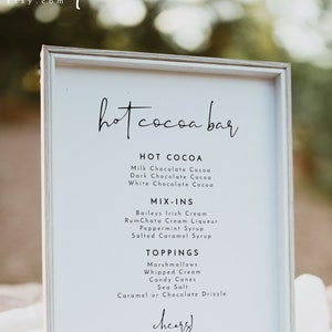 ADELLA Imprimível Hot Chocolate Bar Menu Moderno Minimalista Hot Chocolate Bar Menu Sign Template Winter Wedding Sign Natal Holiday Party