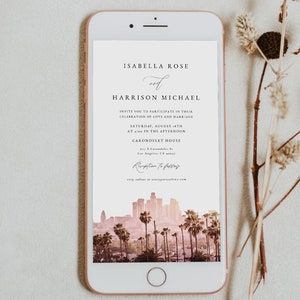 LA SKYLINE Wedding Invitation Evite, Los Angeles Wedding Invitation Electronic, Text Message Wedding Invitation Instant Download California