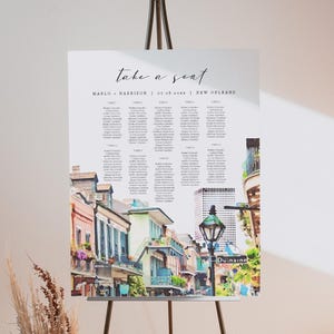 New Orleans Seating Chart Template, Wedding Seating Chart, Bourbon Street Wedding Seating Chart, Louisiana Wedding Seating Skyline DIY NOLA